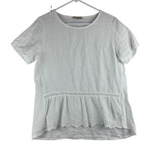 Terzo Millennio 100% Linen Eyelet Embroidered Blouse Top Made In Italy White Med